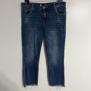 Kut From The Kloth Reese Ankle Straight Jeans Raw Hem Size 8 Medium Wash